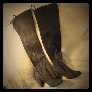 Gray suede over-the-knee boots